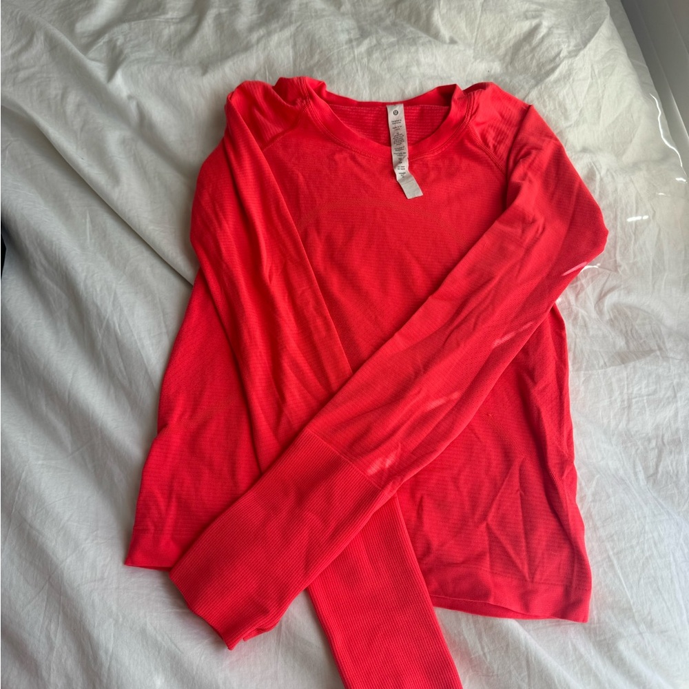 Lululemon bright red/orange long sleeve swiftly tech race length